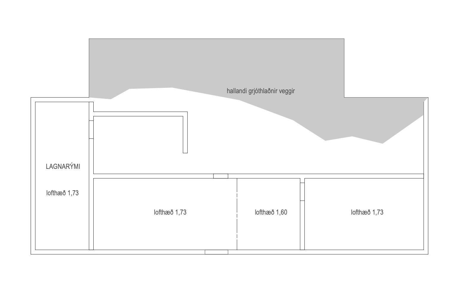 Cellar section drawing showing low storage spaces and sloping stone walls